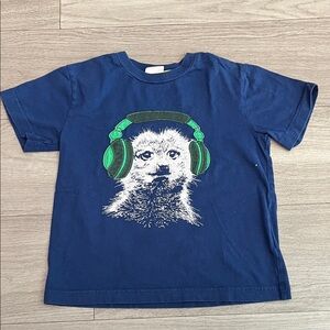 Boden Navy Graphic Tee with Green and White Print Design